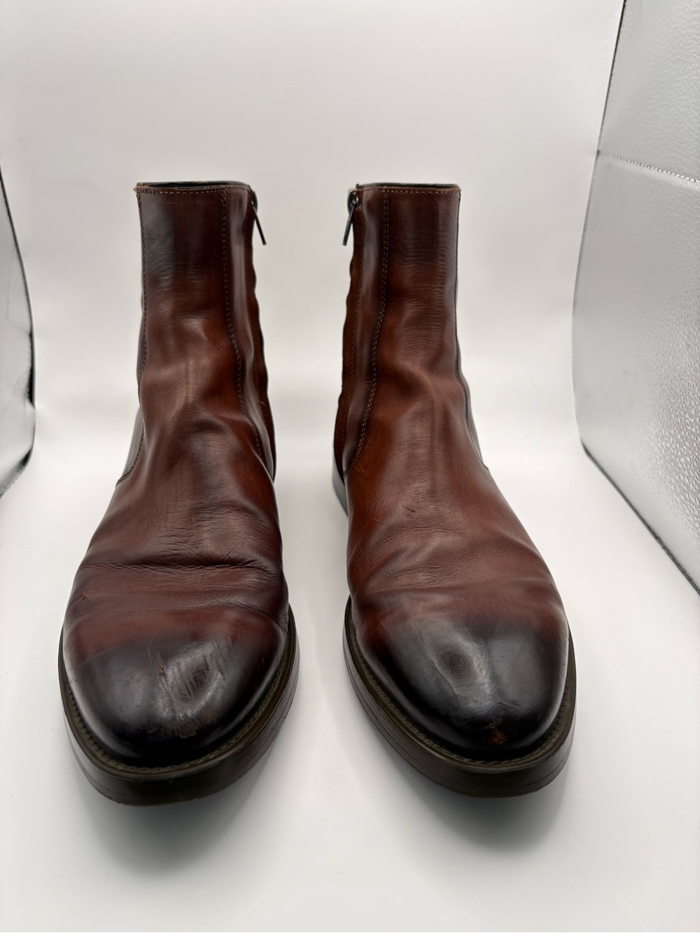 To Boot Chestnut Brown Leather Chukka Zip Boots EURO size 8, made in Italy